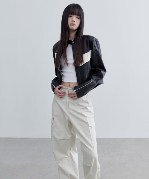 MUSINSA STANDARD WOMAN（ムシンサスタンダードウーマン）の「ウィメンズ シンセティックレザー レーサージャケット [ブラック]（ライダースジャケット・レディース・その他・SMALL/MEDIUM）」の5枚目の写真
