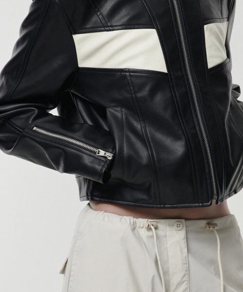 MUSINSA STANDARD WOMAN（ムシンサスタンダードウーマン）の「ウィメンズ シンセティックレザー レーサージャケット [ブラック]（ライダースジャケット・レディース・その他・SMALL/MEDIUM）」の12枚目の写真