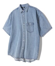 ストーンウォッシングオーバーフィットデニム半袖シャツ(BLEACH BLUE)