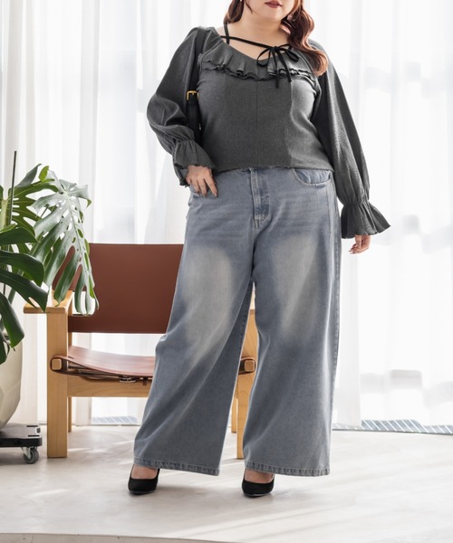 CLETTE(クレット)の「CLETTEオリジナルデコルテリボン2WAYフリルプルオーバー(Tシャツ/カットソー・レディース・オフホワイト/チャコールグレー/ブラック・LL/3L/4L)」の19枚目の写真