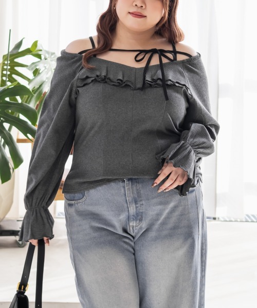 CLETTE(クレット)の「CLETTEオリジナルデコルテリボン2WAYフリルプルオーバー(Tシャツ/カットソー・レディース・オフホワイト/チャコールグレー/ブラック・LL/3L/4L)」の16枚目の写真