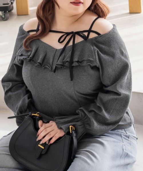 CLETTE(クレット)の「CLETTEオリジナルデコルテリボン2WAYフリルプルオーバー(Tシャツ/カットソー・レディース・オフホワイト/チャコールグレー/ブラック・LL/3L/4L)」の17枚目の写真