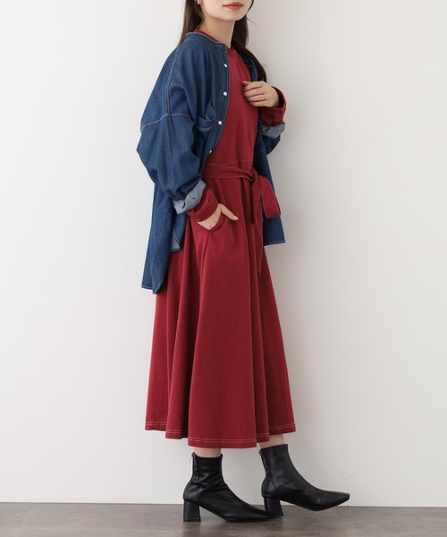 ＆soiree（アンドソワレ）の「＆soiree ウエストリボンフレアワンピース（ワンピース・レディース・ブラウン/バーガンディー・M/S）」の10枚目の写真