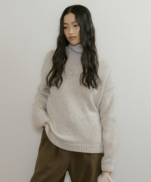 baby alpaca V-neck kint top-melange