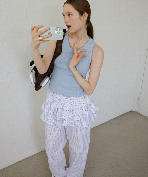LETERIE（レテリー）の「ドットカンカンラップスカート＆ジョガーパンツセット_ホワイト（スウェットパンツ・レディース・ホワイト・FREE）」の2枚目の写真