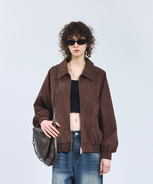 87-STAN057 ナグランスエードブルゾンジャケット ブラウン