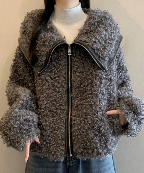 セール】【25秋冬新作】ボアショートジャケット／フェイクシープファー