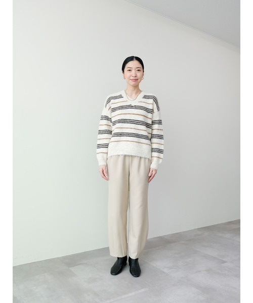 DOLLUPOOPS(ドールアップウップス)の「Vネックマルチボーダーニット(ニット/セーター・レディース・ブラウン/アイボリー・FREE)」の4枚目の写真