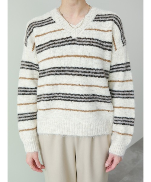 DOLLUPOOPS(ドールアップウップス)の「Vネックマルチボーダーニット(ニット/セーター・レディース・ブラウン/アイボリー・FREE)」の6枚目の写真