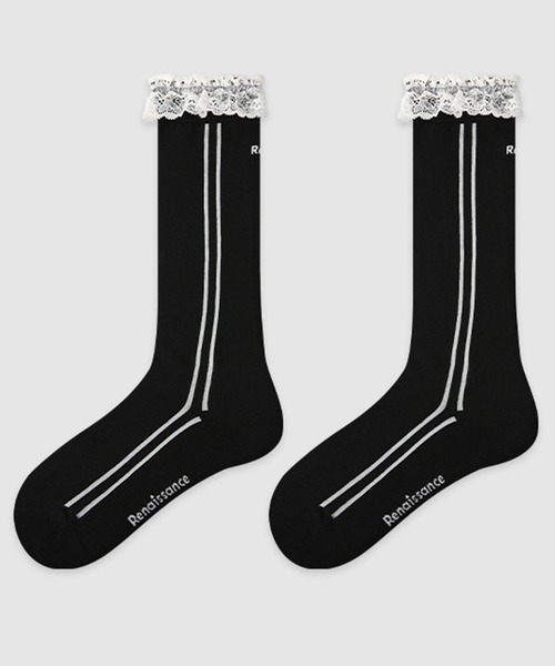 SANSeLF(サンセルフ)の「【SANSeLF】レースアクセントサイドラインハイソックス saa25a212(ソックス/靴下・レディース・ブラック・FREE)」の5枚目の写真