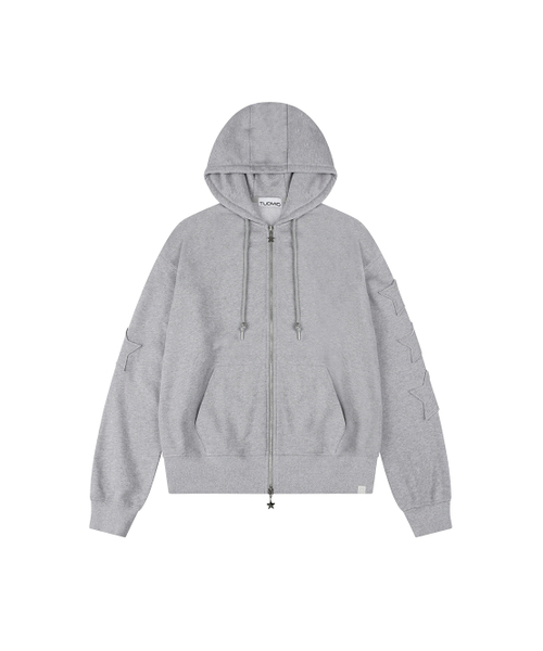 TUOMIO（トゥオミオ）の「STAR PATCH HOOD ZIP-UP [HEATHER GREY]（パーカー・レディース・その他・1/2）」の2枚目の写真