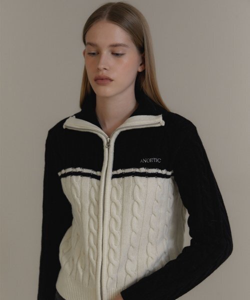 ANOETIC(アノエティック)の「ANC TWO-WAY COLORING ZIP-UP_BLACK(カーディガン/ボレロ・レディース・その他・FREE)」の1枚目の写真