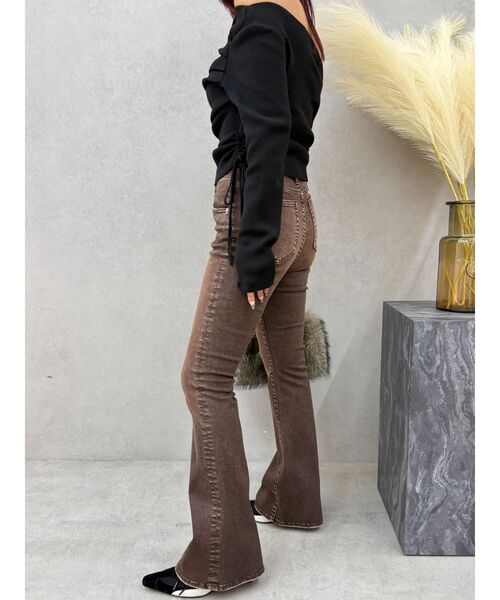 EVRIS（エヴリス）の「カラーヴィンテージライクストレッチフレアデニムパンツ　ハイウエスト（デニムパンツ・レディース・グレー/カーキ/ブラウン・X-SMALL/MEDIUM/SMALL）」の10枚目の写真