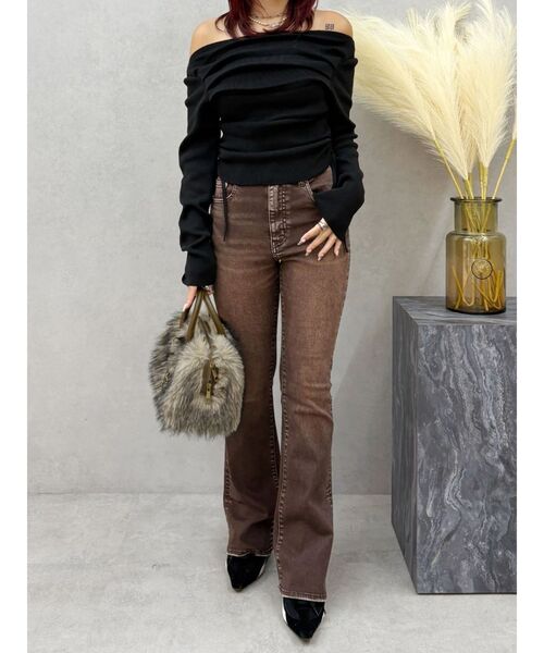 EVRIS（エヴリス）の「カラーヴィンテージライクストレッチフレアデニムパンツ　ハイウエスト（デニムパンツ・レディース・グレー/カーキ/ブラウン・X-SMALL/MEDIUM/SMALL）」の11枚目の写真