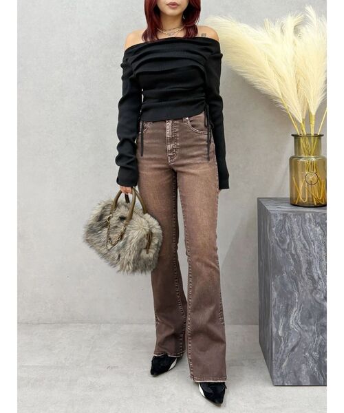 EVRIS（エヴリス）の「カラーヴィンテージライクストレッチフレアデニムパンツ　ハイウエスト（デニムパンツ・レディース・グレー/カーキ/ブラウン・X-SMALL/MEDIUM/SMALL）」の12枚目の写真