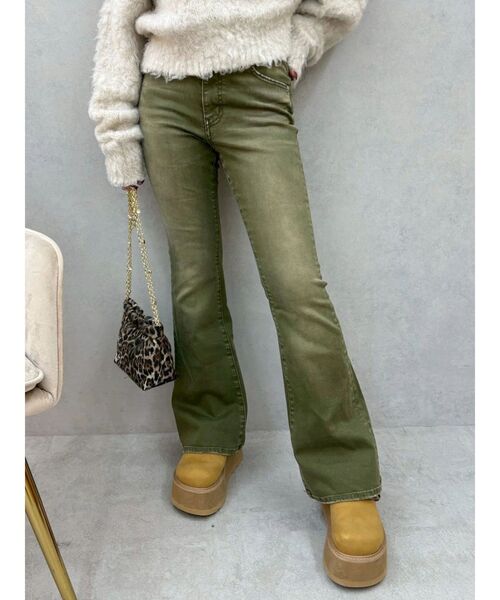 EVRIS（エヴリス）の「カラーヴィンテージライクストレッチフレアデニムパンツ　ハイウエスト（デニムパンツ・レディース・グレー/カーキ/ブラウン・X-SMALL/MEDIUM/SMALL）」の13枚目の写真