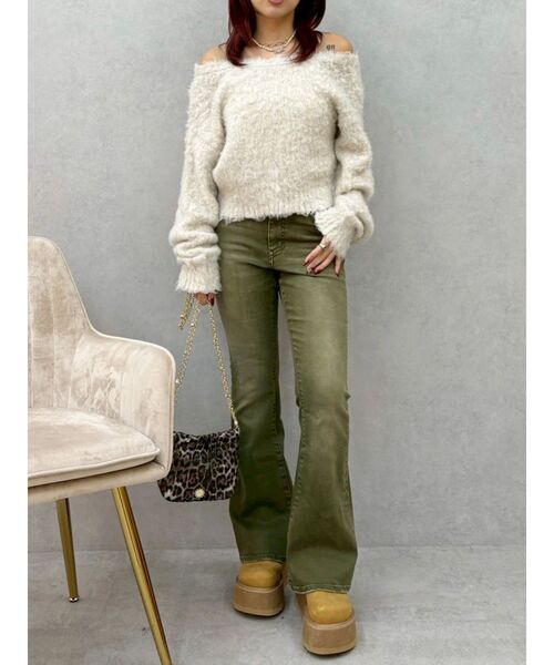 EVRIS（エヴリス）の「カラーヴィンテージライクストレッチフレアデニムパンツ　ハイウエスト（デニムパンツ・レディース・グレー/カーキ/ブラウン・X-SMALL/MEDIUM/SMALL）」の15枚目の写真