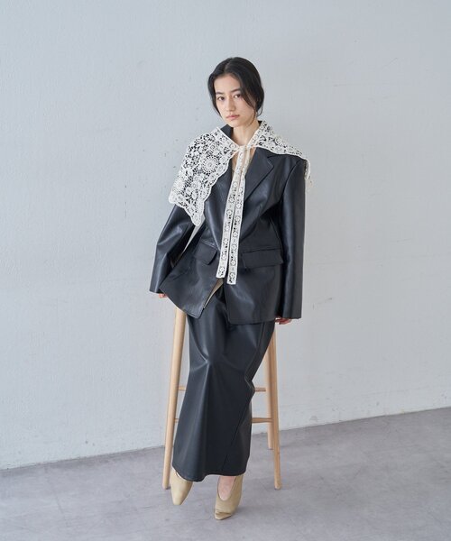 SHENERY（シーナリー）の「レザーテーラージャケット（テーラードジャケット・レディース・ブラック/ブラウン・38/36）」の5枚目の写真