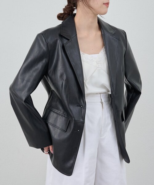 SHENERY（シーナリー）の「レザーテーラージャケット（テーラードジャケット・レディース・ブラック/ブラウン・38/36）」の9枚目の写真