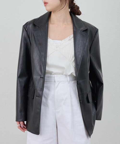 SHENERY（シーナリー）の「レザーテーラージャケット（テーラードジャケット・レディース・ブラック/ブラウン・38/36）」の12枚目の写真