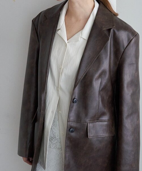 SHENERY（シーナリー）の「レザーテーラージャケット（テーラードジャケット・レディース・ブラック/ブラウン・38/36）」の14枚目の写真