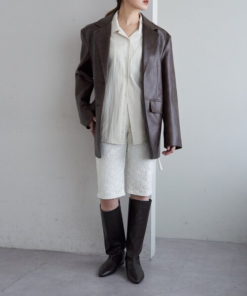 SHENERY（シーナリー）の「レザーテーラージャケット（テーラードジャケット・レディース・ブラック/ブラウン・38/36）」の15枚目の写真