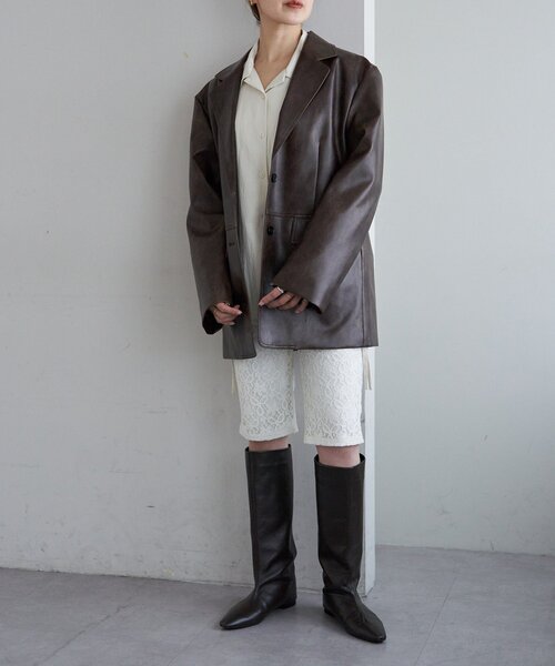 SHENERY（シーナリー）の「レザーテーラージャケット（テーラードジャケット・レディース・ブラック/ブラウン・38/36）」の16枚目の写真