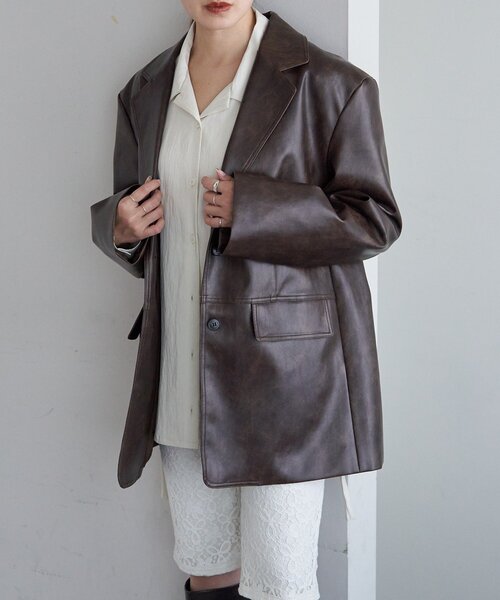 SHENERY（シーナリー）の「レザーテーラージャケット（テーラードジャケット・レディース・ブラック/ブラウン・38/36）」の19枚目の写真