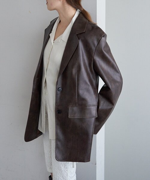 SHENERY（シーナリー）の「レザーテーラージャケット（テーラードジャケット・レディース・ブラック/ブラウン・38/36）」の20枚目の写真