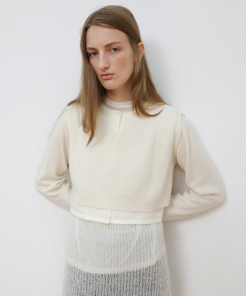 LEVAR(レバー)の「Overlay Wool Knit - Off White(ニット/セーター・レディース・Off White・FREE)」の1枚目の写真