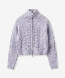 フィッシャーマンケーブルウールニットジップアップ_パープル