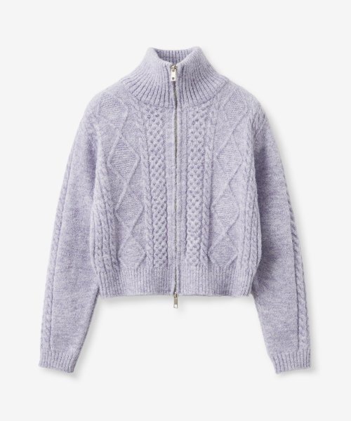 BLOND9(ブロンドナイン)の「フィッシャーマンケーブルウールニットジップアップ_パープル(カーディガン/ボレロ・レディース・その他・SMALL/MEDIUM)」の1枚目の写真
