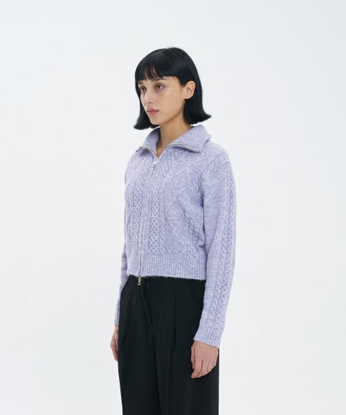 BLOND9(ブロンドナイン)の「フィッシャーマンケーブルウールニットジップアップ_パープル(カーディガン/ボレロ・レディース・その他・SMALL/MEDIUM)」の2枚目の写真