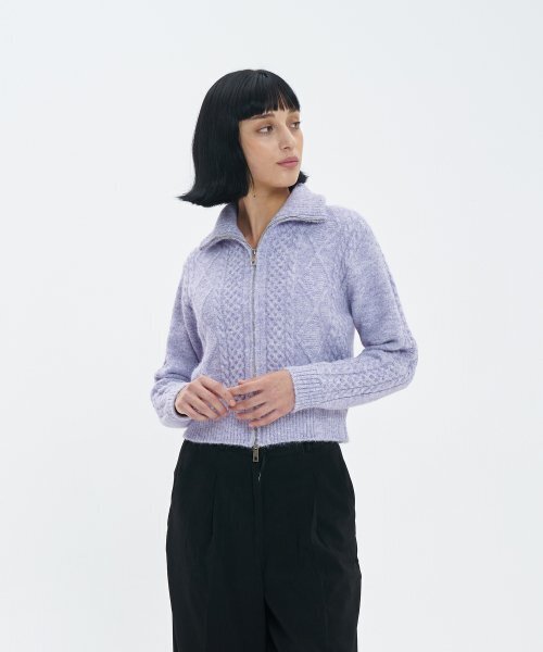 BLOND9(ブロンドナイン)の「フィッシャーマンケーブルウールニットジップアップ_パープル(カーディガン/ボレロ・レディース・その他・SMALL/MEDIUM)」の3枚目の写真