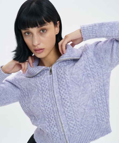 BLOND9(ブロンドナイン)の「フィッシャーマンケーブルウールニットジップアップ_パープル(カーディガン/ボレロ・レディース・その他・SMALL/MEDIUM)」の5枚目の写真