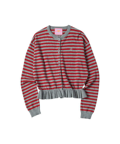 COMONINOZ（コモニノズ）の「W STRIPE FRILL CARDIGAN [RED]（カーディガン/ボレロ・レディース・レッド・FREE）」の2枚目の写真