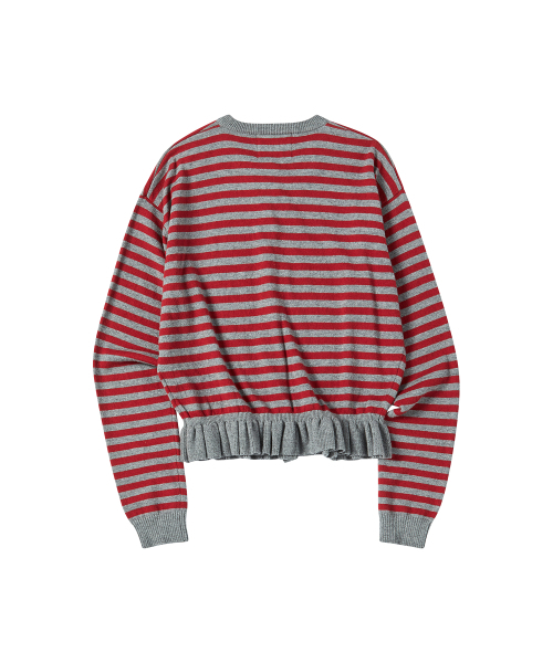 COMONINOZ（コモニノズ）の「W STRIPE FRILL CARDIGAN [RED]（カーディガン/ボレロ・レディース・レッド・FREE）」の3枚目の写真