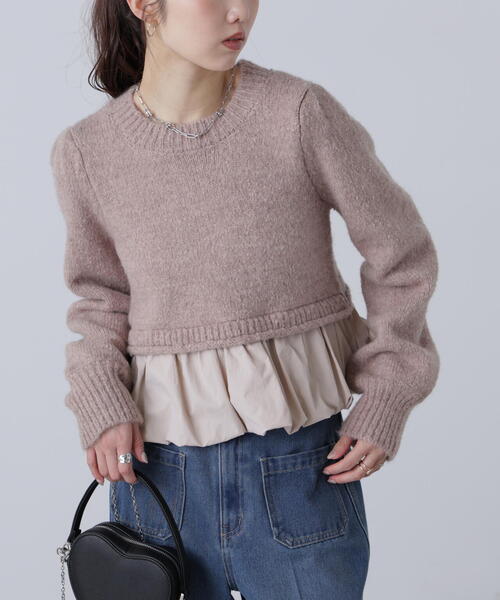 FREE'S MART（フリーズマート）の「アルパカ混布帛ドッキングバルーンニット（ニット/セーター・レディース・ホワイト/ベージュ/グレー・FREE）」の3枚目の写真