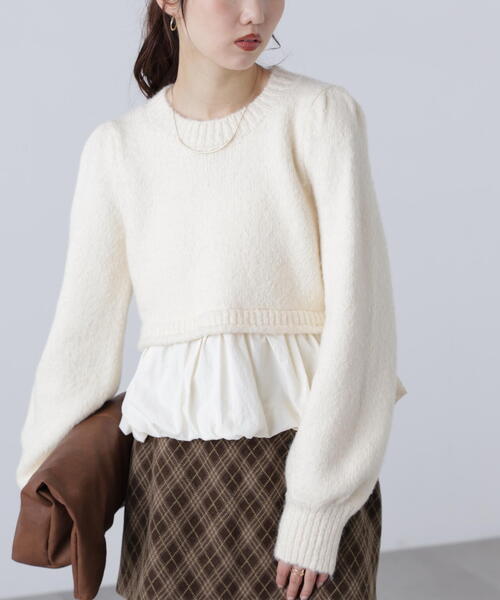 FREE'S MART（フリーズマート）の「アルパカ混布帛ドッキングバルーンニット（ニット/セーター・レディース・ホワイト/ベージュ/グレー・FREE）」の2枚目の写真
