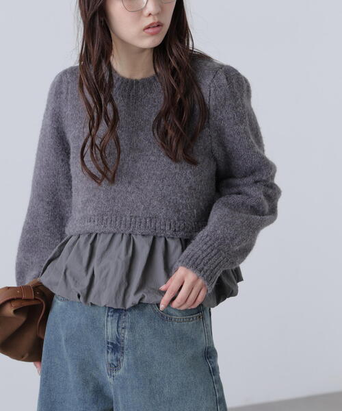 FREE'S MART（フリーズマート）の「アルパカ混布帛ドッキングバルーンニット（ニット/セーター・レディース・ホワイト/ベージュ/グレー・FREE）」の5枚目の写真