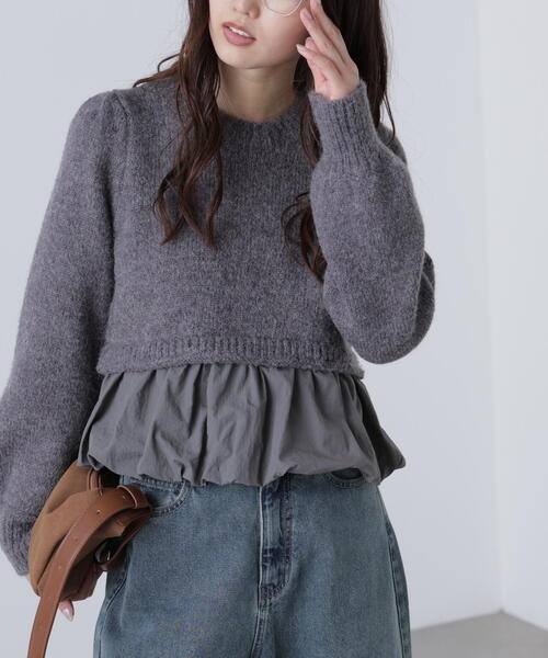 FREE'S MART（フリーズマート）の「アルパカ混布帛ドッキングバルーンニット（ニット/セーター・レディース・ホワイト/ベージュ/グレー・FREE）」の6枚目の写真