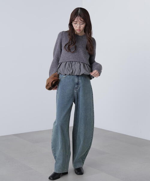 FREE'S MART（フリーズマート）の「アルパカ混布帛ドッキングバルーンニット（ニット/セーター・レディース・ホワイト/ベージュ/グレー・FREE）」の7枚目の写真