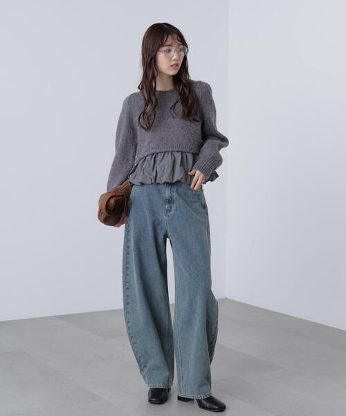 FREE'S MART（フリーズマート）の「アルパカ混布帛ドッキングバルーンニット（ニット/セーター・レディース・ホワイト/ベージュ/グレー・FREE）」の8枚目の写真