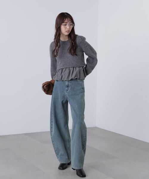 FREE'S MART（フリーズマート）の「アルパカ混布帛ドッキングバルーンニット（ニット/セーター・レディース・ホワイト/ベージュ/グレー・FREE）」の9枚目の写真