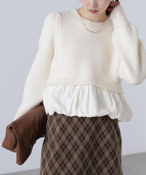 FREE'S MART（フリーズマート）の「アルパカ混布帛ドッキングバルーンニット（ニット/セーター・レディース・ホワイト/ベージュ/グレー・FREE）」の12枚目の写真