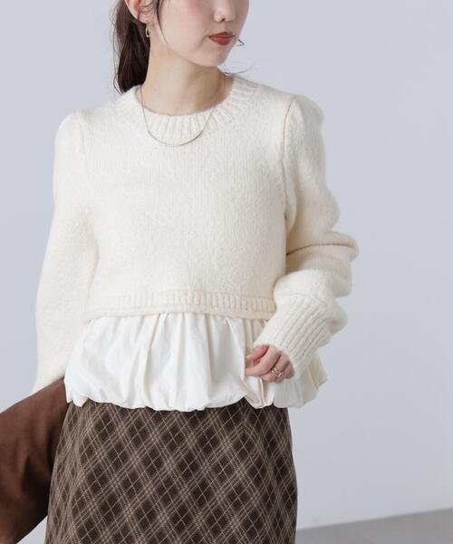 FREE'S MART（フリーズマート）の「アルパカ混布帛ドッキングバルーンニット（ニット/セーター・レディース・ホワイト/ベージュ/グレー・FREE）」の13枚目の写真