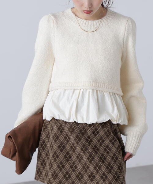 FREE'S MART（フリーズマート）の「アルパカ混布帛ドッキングバルーンニット（ニット/セーター・レディース・ホワイト/ベージュ/グレー・FREE）」の14枚目の写真