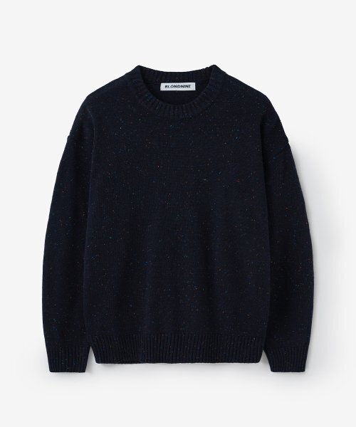 BLOND9(ブロンドナイン)の「ミックスドヤーンラウンドニット_ネイビー(ニット/セーター・メンズ・ネイビー・LARGE/MEDIUM/X-LARGE)」の1枚目の写真