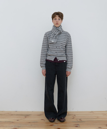 MUFFLER SET STRIPE CARDIGAN_GREY