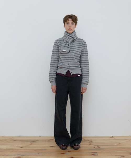 MUFFLER SET STRIPE CARDIGAN_GREY
